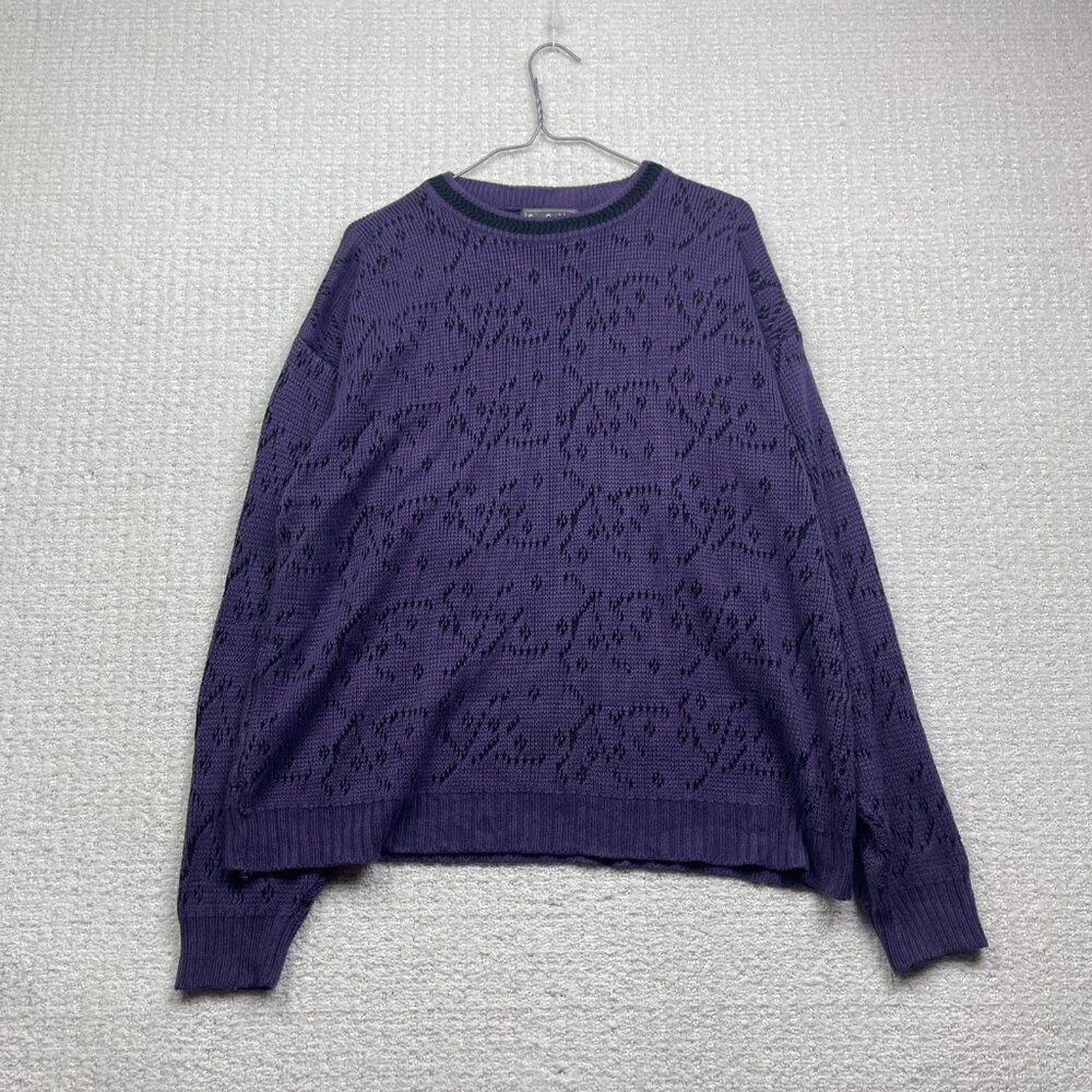Vintage Serge Saint Yves Psychedelic Knit Sweater Retro Purple / Black Mens XL
